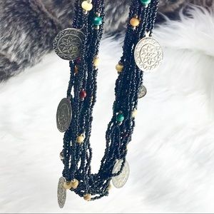 Vintage Coin 🪙 Silver Pendant Black Multi Strand Beaded Bauble Layered N…